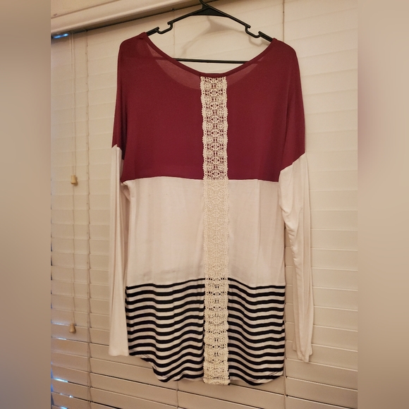 Long Sleeve Tunic Top - Burgundy Stripe L - Picture 3 of 4